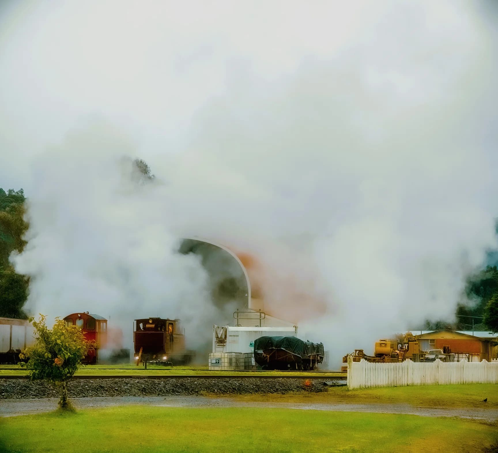 A steam locomotive under steam on the West Coast Wilderness Railway at Queenstown
