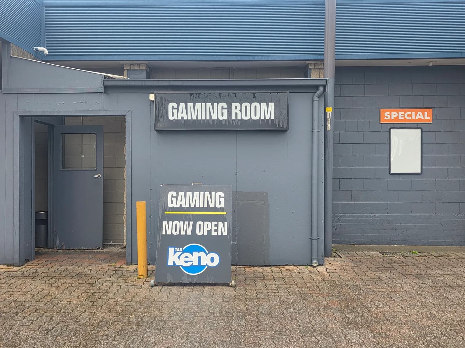 The gaming room entrance from the car park