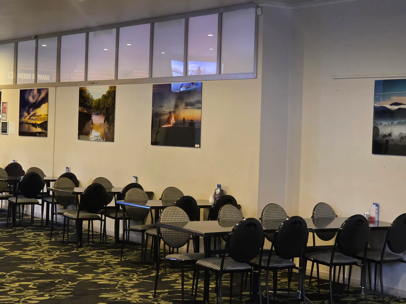 Wilderness photographs on the bistro wall